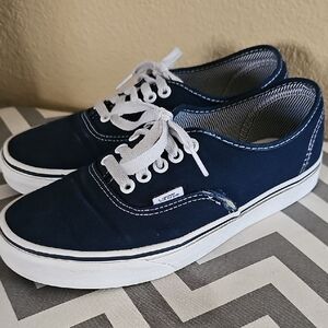 Vans Canvas Navy Blue Sneakers with White Laces Boys 6.5 Women's 8